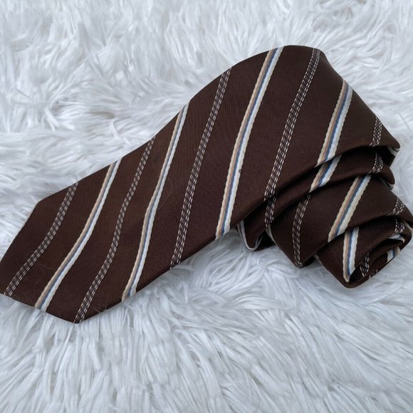 Vogue Men Tie Classic Neck Tie Polyester Tie Brown Ties Striped - Picture 1 of 10